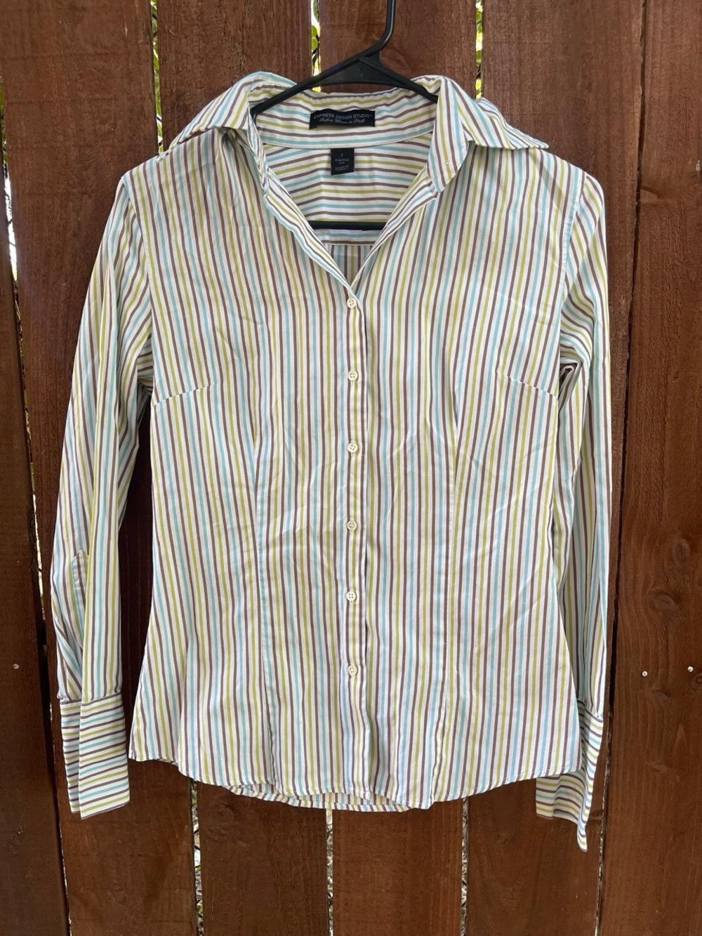 Y2k Express Design Studio Office Siren Striped Cotton Button Up Tailored Shirt 2
